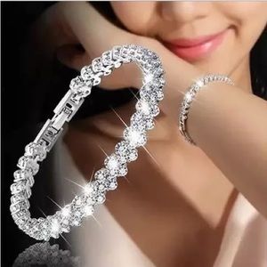 Luxury Roman Crystal Bracelet Heart Chain Rhinestone Bangle Bridal Jewelry Gifts